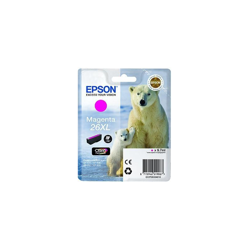 C13T26334012 EPSON TINTA MAGENTA CLARIA PREMIUM XP 510 520 600 605 610 615 620 625 700 710 720 800 810 820 - 26XL ALTA CAPACIDAD