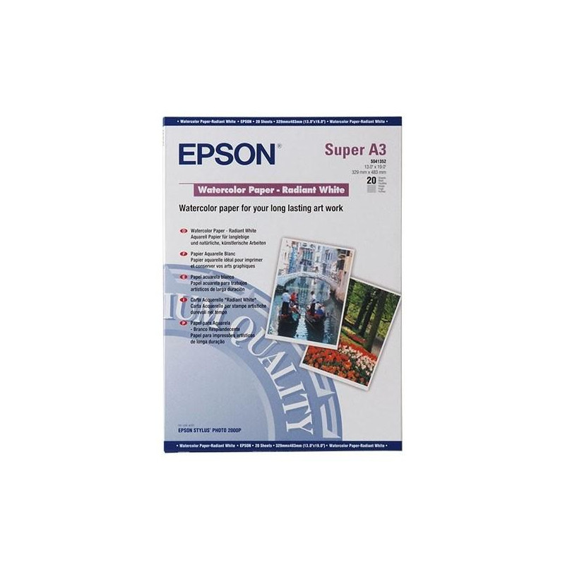 C13S041352 EPSON PAPEL EPSON WATERCOLOR RADIANT WHITE A3+ 190GR