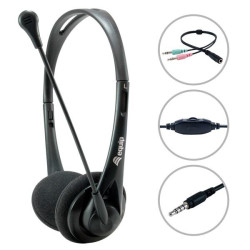 245302 EQUIP AURICULARES ESTÉREO JACK 3.5MM ULTRALIGEROS CON MICRÓFONO FLEXIBLE AJUSTABLE NEGRO