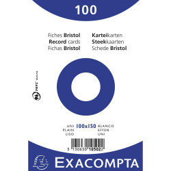 10501E EXACOMPTA PAQUETE 100 FICHAS CARTULINA BRISTOL RETRACTIL LISO SIN TALADRO 75X125MM BLANCO