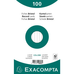 10803X EXACOMPTA PAQUETE 100 FICHAS CARTULINA BRISTOL RETRACTIL LINEA HORIZONTAL SIN TALADRO 125X200MM BLANCO