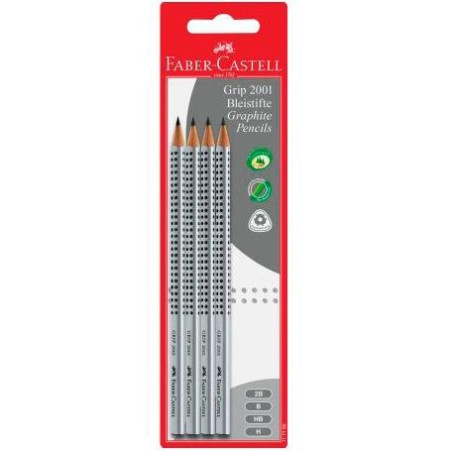 117198 FABER CASTELL LÁPIZ GRIP GRAFITO MOD. 2001 GRIS -BLISTER 4U-