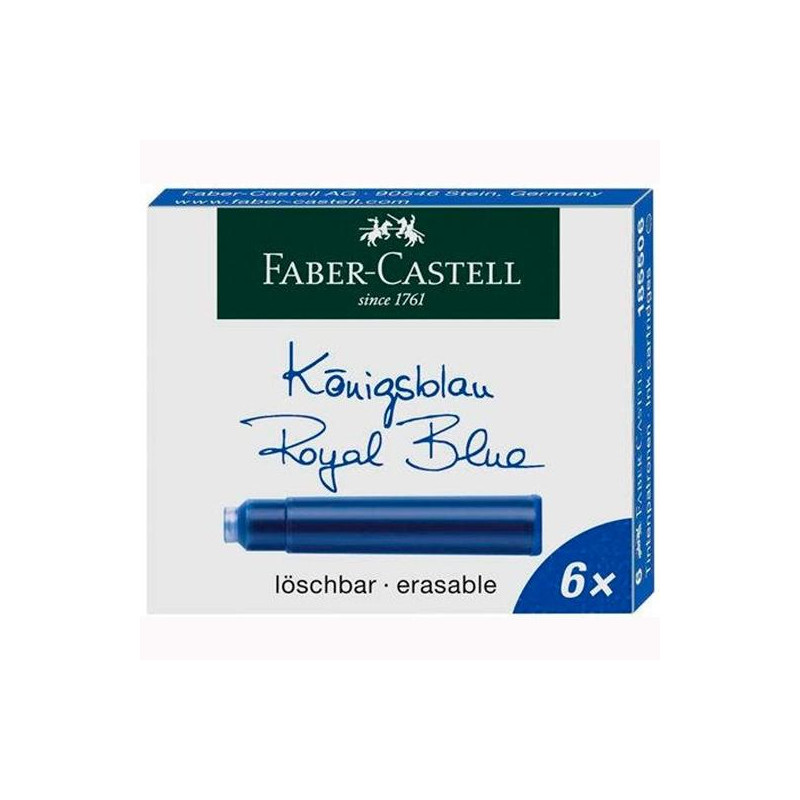 185506 FABER CASTELL CARTUCHO TINTA BORRABLE AZUL ESTUCHE 6 UD