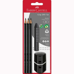 217093 FABER CASTELL SET 2001 GRIP 3 LÁPICES DE GRAFITO + GOMA + SACAPUNTAS NEGRO EN BLISTER