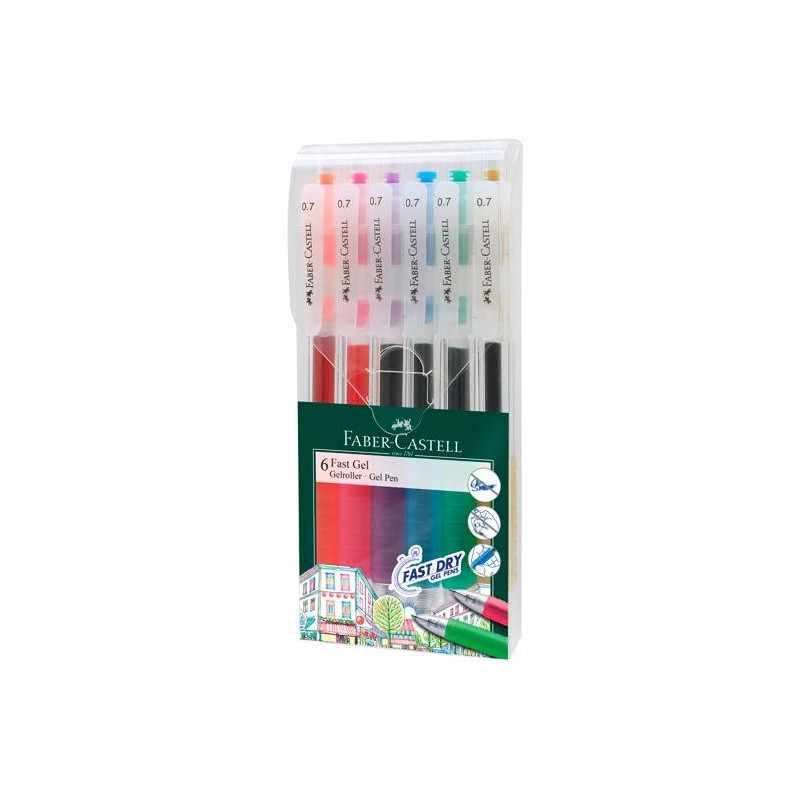 640908 FABER CASTELL BOLÍGRAFO ROLLER FAST GEL GRIP 0.7MM C/SURTIDOS ESTUCHE 6 UD