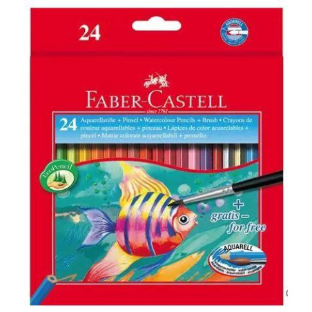 114425 FABER CASTELL LÁPICES DE COLORES ACUARELABLES CLASSIC + PINCEL C/SURTIDOS ESTUCHE 24 UD