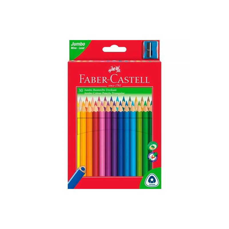 116530 FABER CASTELL LÁPICES DE COLORES JUMBO TRIANGULAR + SACAPUNTAS C/SURTIDOS ESTUCHE 30 UD