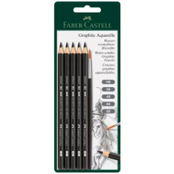 117897 FABER CASTELL SET DE 5 LÁPICES DE GRAFITO ACUARELABLES + PINCEL -BLISTER DE 6 PIEZAS-