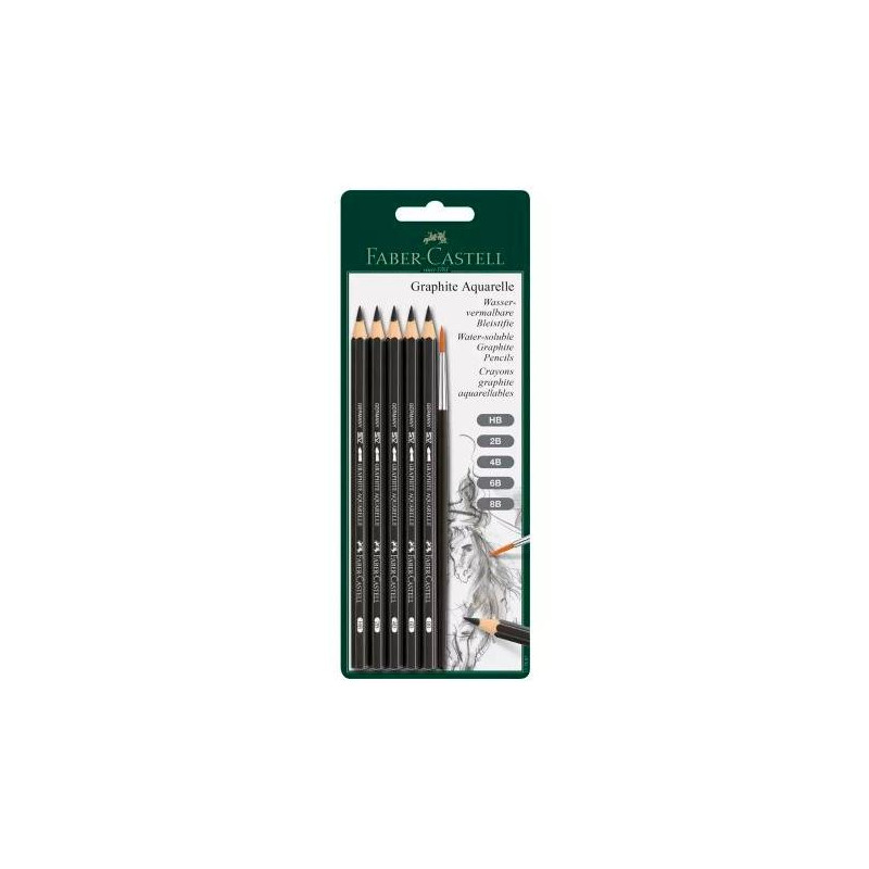 117897 FABER CASTELL SET DE 5 LÁPICES DE GRAFITO ACUARELABLES + PINCEL -BLISTER DE 6 PIEZAS-