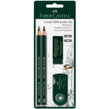 119398 FABER CASTELL SET DE DIBUJO JUMBO 9000 NEGRO -BLISTER 4 PIEZAS-