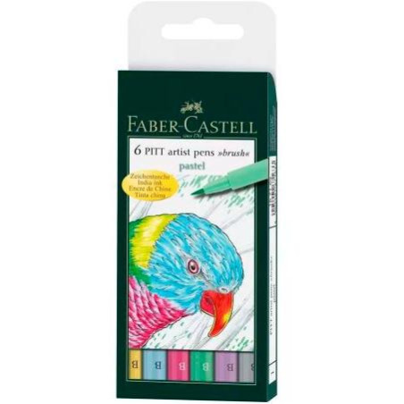 167163 FABER CASTELL ROTULADORES PITT ARTIST PEN BRUSH PUNTA PINCEL C/SURTIDOS PASTEL ESTUCHE 6 UD