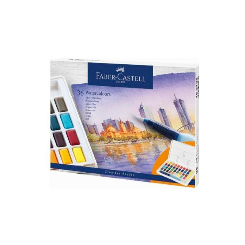 169736 FABER CASTELL ACUARELAS EN PASTILLAS CREATIVE STUDIO COLORES SURTIDOS ESTUCHE 36 UD