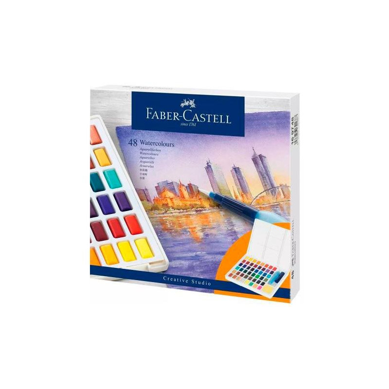 169748 FABER CASTELL ACUARELAS EN PASTILLAS CREATIVE STUDIO COLORES SURTIDOS ESTUCHE 48 UD