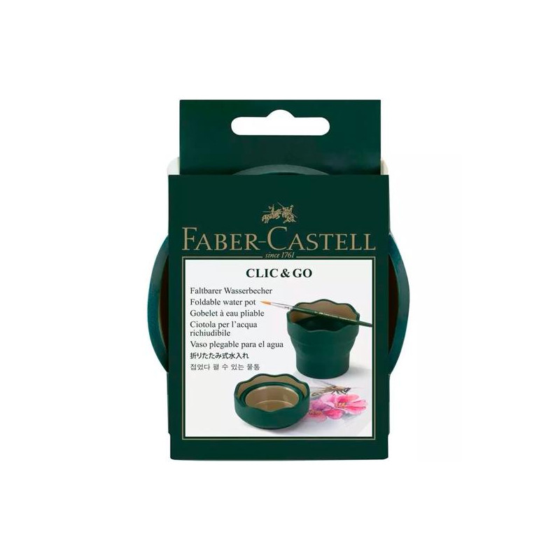 181520 FABER CASTELL VASO PLEGABLE PARA EL AGUA CLIC&GO VERDE OSCURO