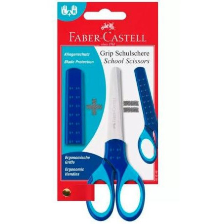 181549 FABER CASTELL TIJERAS ESCOLARES AMBIDIESTROS ERGONÓMICAS C/FUNDA PROTECTORA AZUL