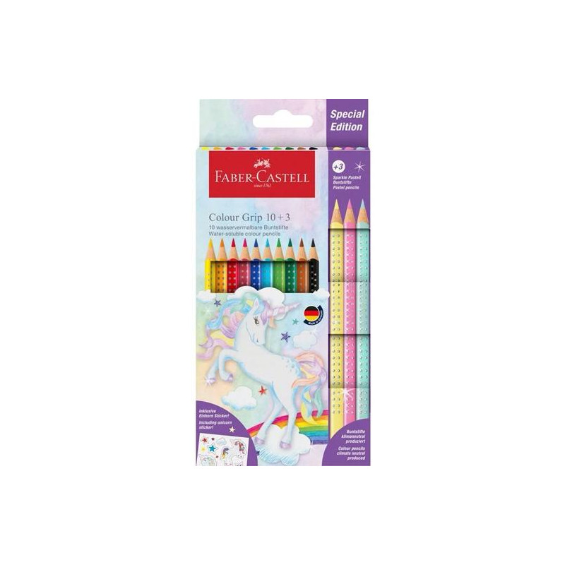 201542 FABER CASTELL LÁPICES DE COLORES COLOUR GRIP ESTUCHE DE 10+3 SPARKLE COLOR