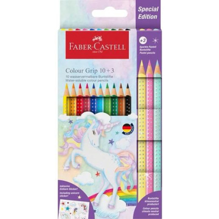 201542 FABER CASTELL LÁPICES DE COLORES COLOUR GRIP ESTUCHE DE 10+3 SPARKLE COLOR