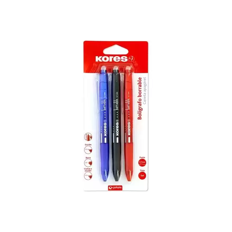 30213299 KORES BOLÍGRAFO TINTA BORRABLE GEL POINT 0.7MM C/SURTIDOS BLÍSTER 3 UD