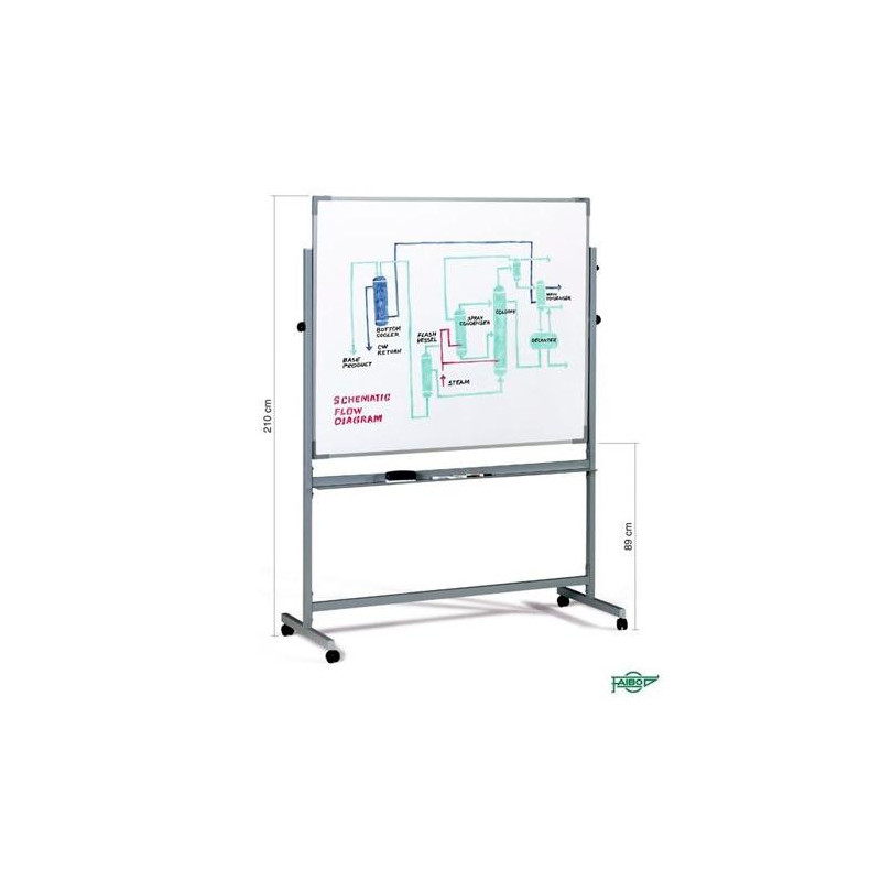 840/840-5 FAIBO PIZARRA BLANCA ACERO LACADO BLANCO LAS DOS SUPERFICIES VOLTEABLE MARCO DE ALUMINIO CON CAJETÍN 120X200CM