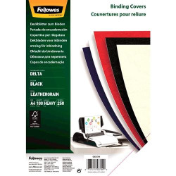 5370405 FELLOWES PORTADAS ENCUADERNACIÓN A4 CARTÓN 250GR SÍMIL PIEL DELTA CUERO FSC NEGRO PACK 100 UD