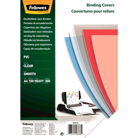 53763 FELLOWES PORTADAS ENCUADERNACIÓN A4 PVC 300 MICRAS TRANSPARENTE PACK 100 UD