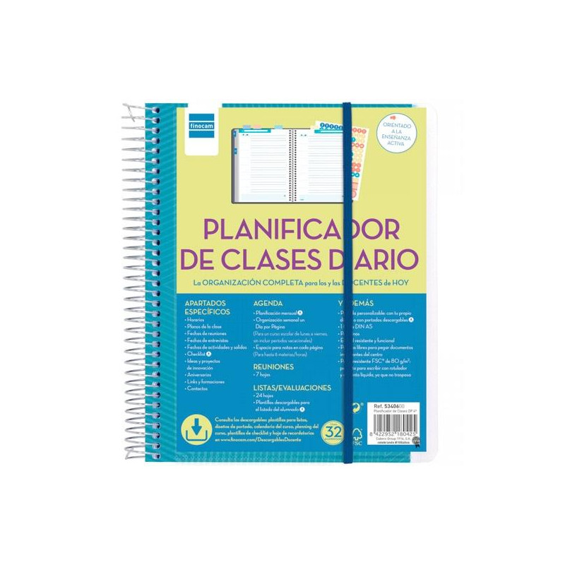 5340600 FINOCAM CUADERNO PLANIFICADOR DE CLASES DIARIO 1/4 1DP ESPIRAL T/POLIPROPILENO ESPAÑOL