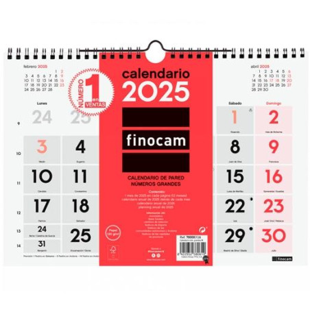 780000025 FINOCAM CALENDARIO DE PARED NÚMEROS GRANDES M-300X210MM NEUTRO 2025