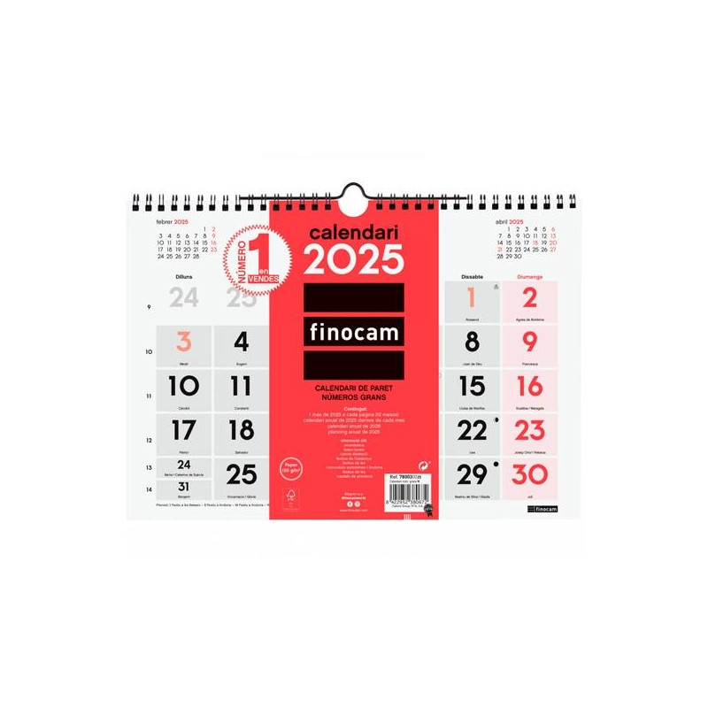 780030025 FINOCAM CALENDARIO DE PARED NÚMEROS GRANDES M-300X210MM NEUTRO 2025 CATALÁN