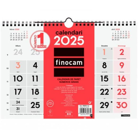 780030025 FINOCAM CALENDARIO DE PARED NÚMEROS GRANDES M-300X210MM NEUTRO 2025 CATALÁN