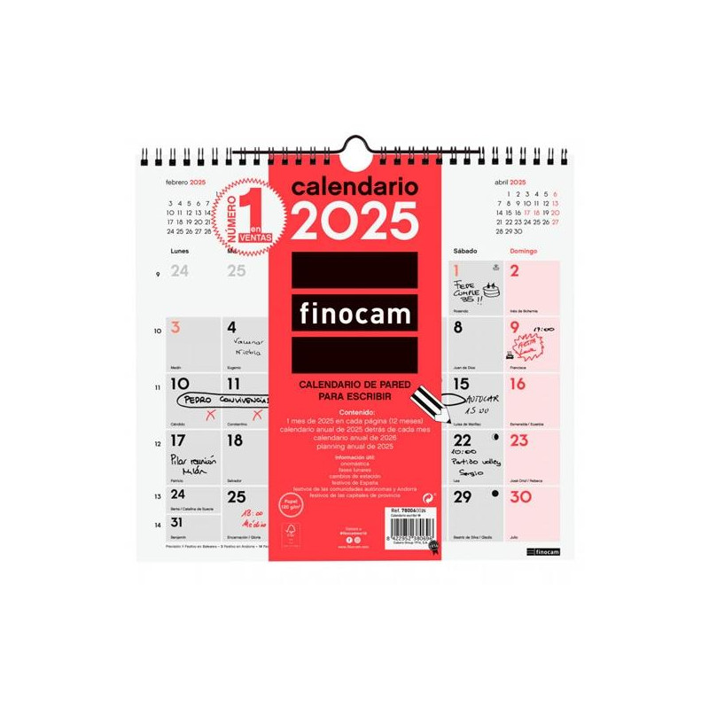 780060025 FINOCAM CALENDARIO DE PARED PARA ESCRIBIR M-265X245MM NEUTRO 2025