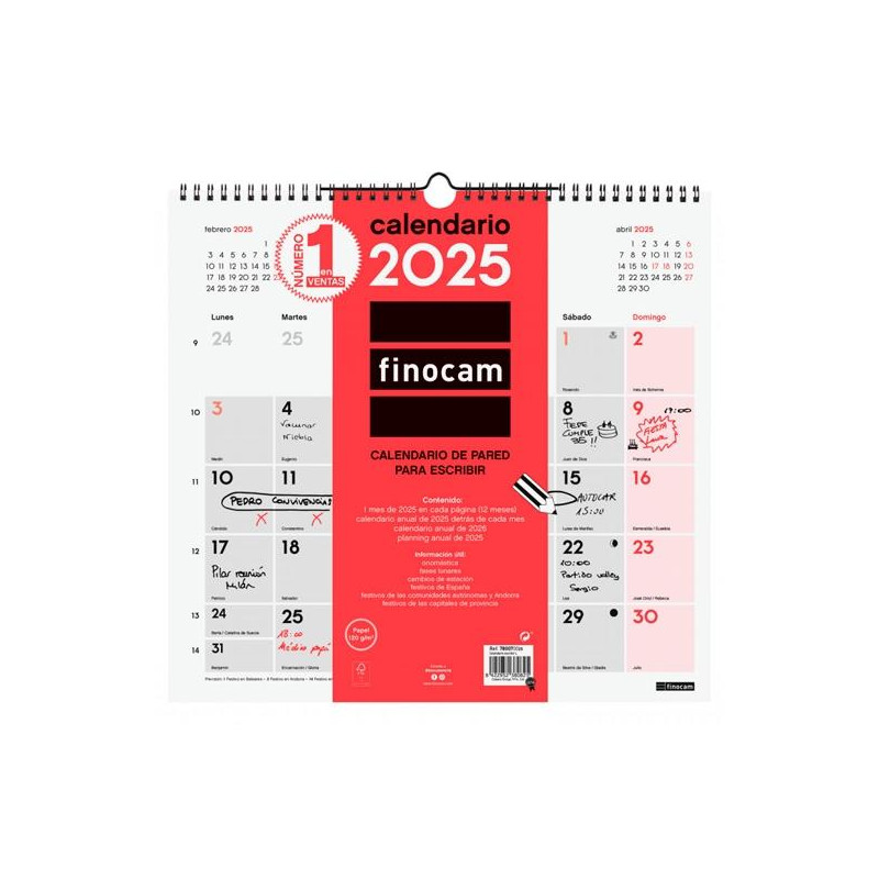 780070025 FINOCAM CALENDARIO DE PARED PARA ESCRIBIR L-340X320MM NEUTRO 2025