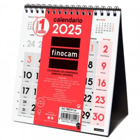 780120025 FINOCAM CALENDARIO DE SOBREMESA NÚMEROS GRANDES XS-140X150MM NEUTRO 2025