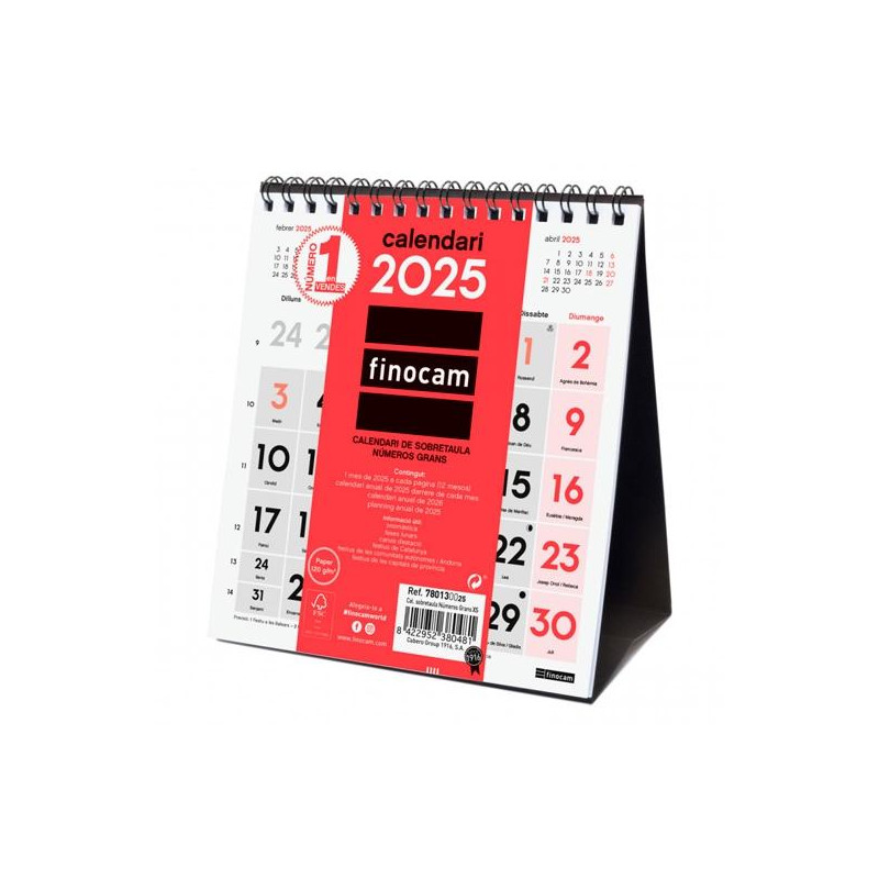 780130025 FINOCAM CALENDARIO DE SOBREMESA NÚMEROS GRANDES XS-140X150MM NEUTRO 2025 CATALÁN