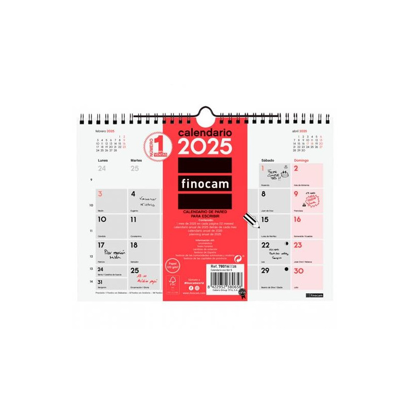 780160025 FINOCAM CALENDARIO DE PARED PARA ESCRIBIR S-210X150MM NEUTRO 2025