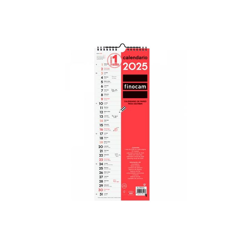 780180025 FINOCAM CALENDARIO DE PARED PARA ESCRIBIR LARGO L-155X430MM NEUTRO 2025