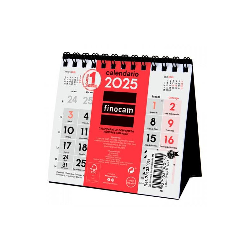 781330025 FINOCAM CALENDARIO DE SOBREMESA NÚMEROS GRANDES XXS-110X100MM NEUTRO 2025