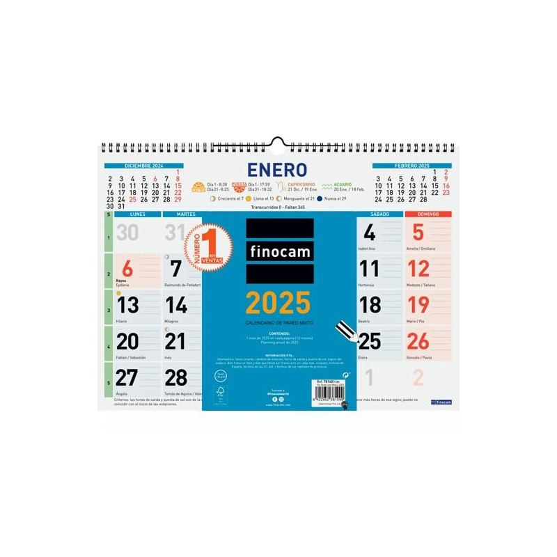 781400025 FINOCAM CALENDARIO DE PARED MIXTO 430X310MM COLOR 2025