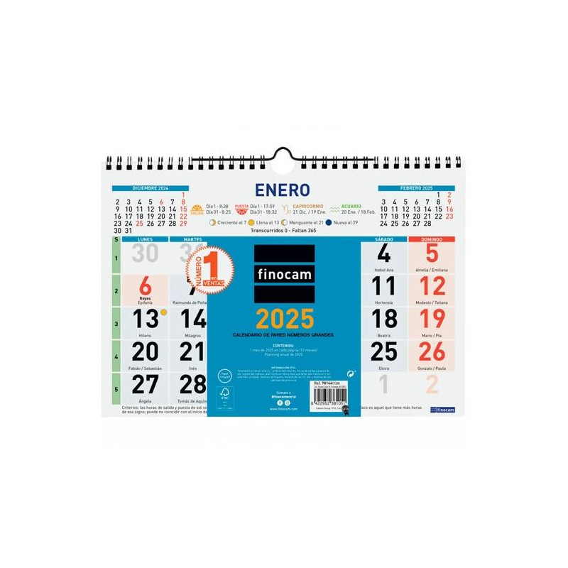 781440025 FINOCAM CALENDARIO DE PARED NÚMEROS GRANDES 300X210MM COLOR 2025