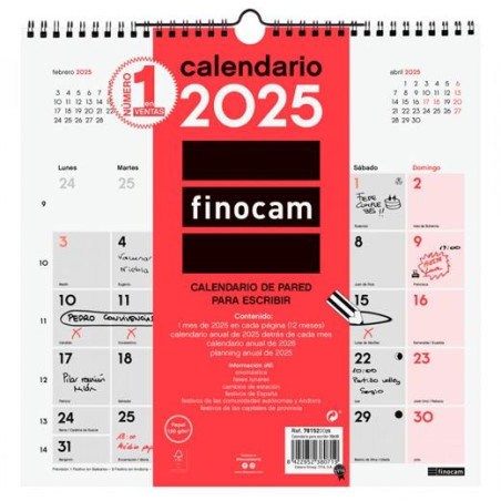 781520025 FINOCAM CALENDARIO DE PARED PARA ESCRIBIR 300X300MM NEUTRO 2025