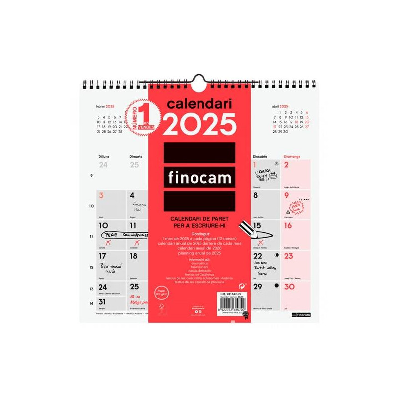 781530025 FINOCAM CALENDARIO DE PARED PARA ESCRIBIR 300X300MM NEUTRO 2025 CATALÁN