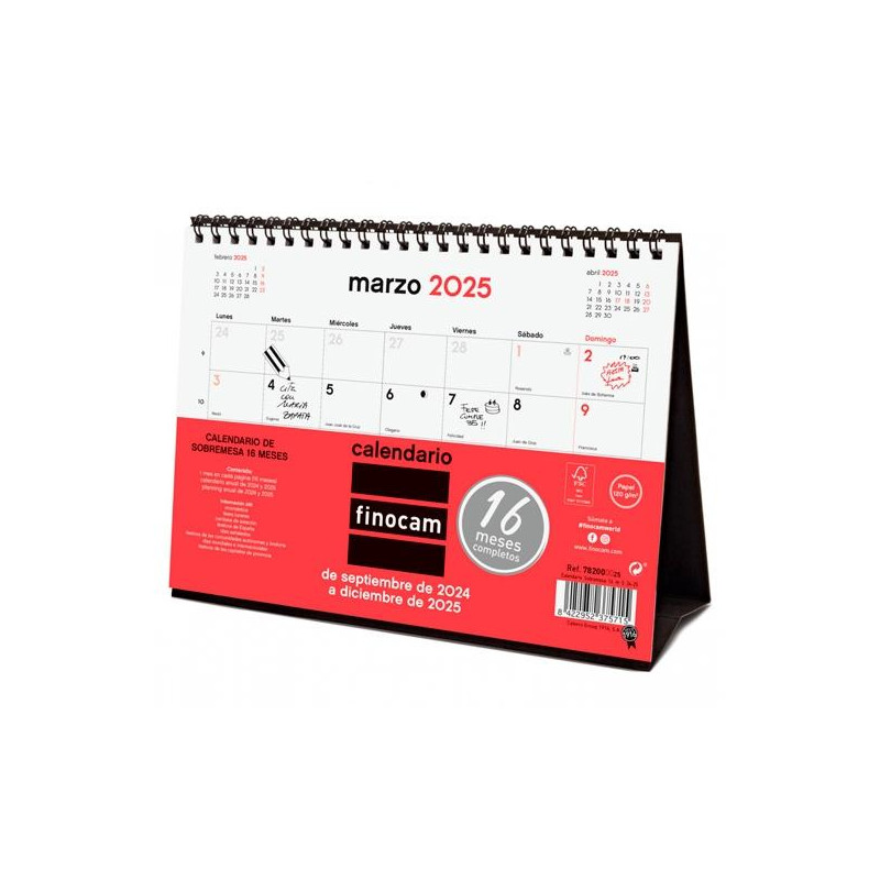 782000025 FINOCAM CALENDARIO DE SOBREMESA 16 MESES 210X150MM NEUTRO 2024-2025