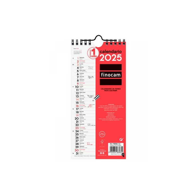 782060025 FINOCAM CALENDARIO DE PARED PARA ESCRIBIR LARGO S-110X235MM NEUTRO 2025