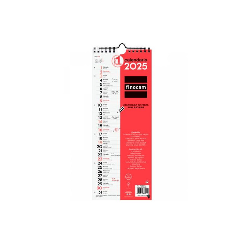 782080025 FINOCAM CALENDARIO DE PARED PARA ESCRIBIR LARGO M-130X330MM NEUTRO 2025