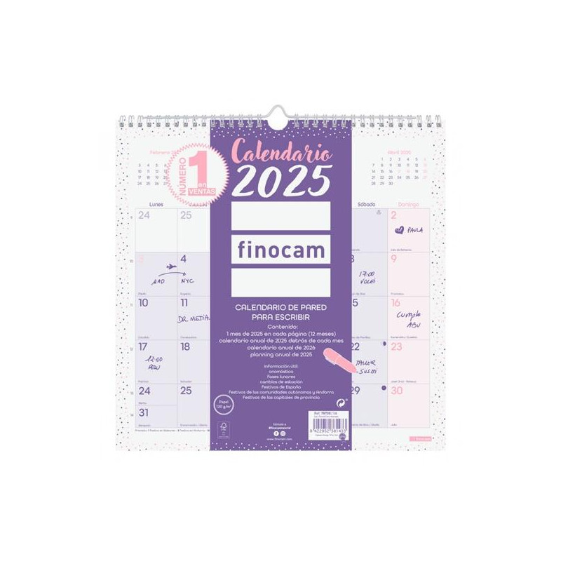 787002725 FINOCAM CALENDARIO DE PARED PARA ESCRIBIR 300X300MM CHIC MORADO 2025