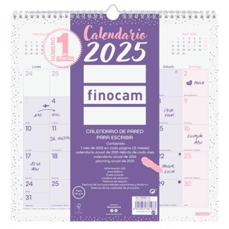 787002725 FINOCAM CALENDARIO DE PARED PARA ESCRIBIR 300X300MM CHIC MORADO 2025