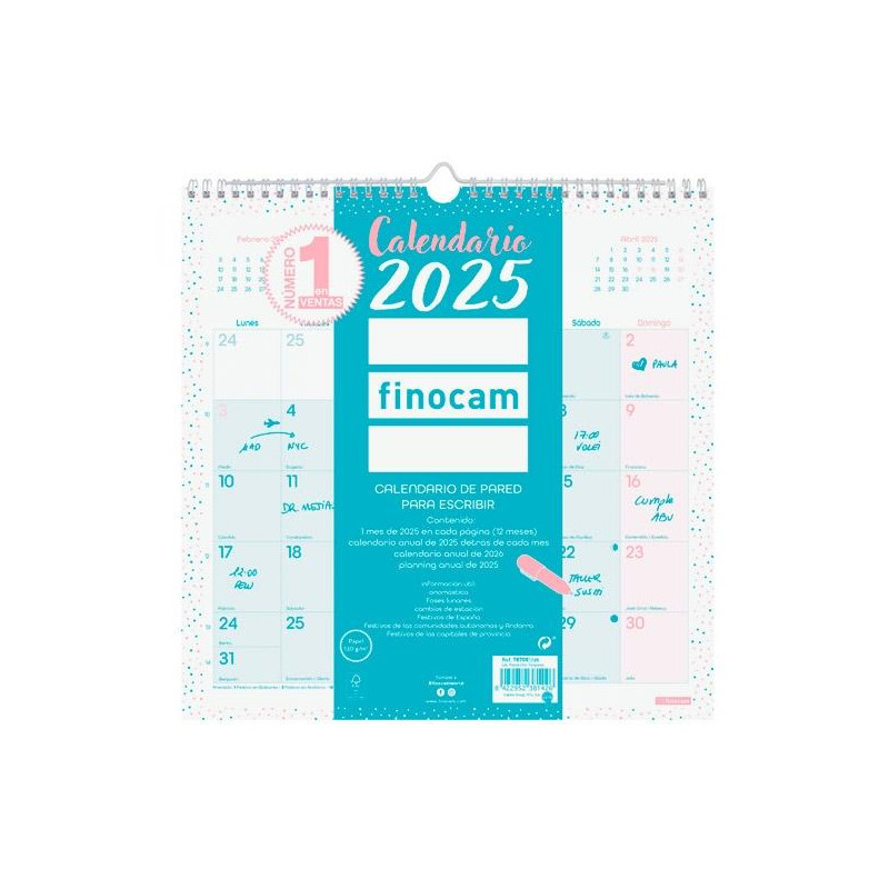 787005825 FINOCAM CALENDARIO DE PARED PARA ESCRIBIR 300X300MM CHIC TURQUESA 2025