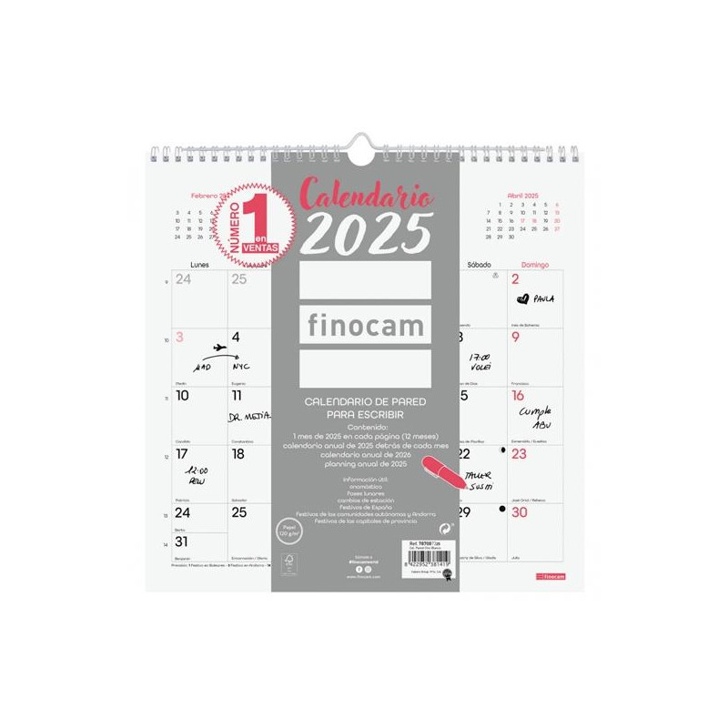 787007325 FINOCAM CALENDARIO DE PARED PARA ESCRIBIR 300X300MM CHIC BLANCO 2025