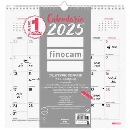 787007325 FINOCAM CALENDARIO DE PARED PARA ESCRIBIR 300X300MM CHIC BLANCO 2025