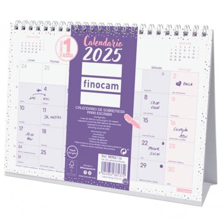 787022725 FINOCAM CALENDARIO DE SOBREMESA PARA ESCRIBIR S-210X150MM CHIC MORADO 2025