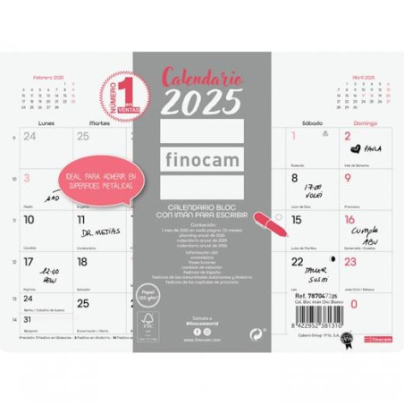 787047325 FINOCAM CALENDARIO BLOC CON IMÁN PARA ESCRIBIR S-210X150MM CHIC BLANCO 2025